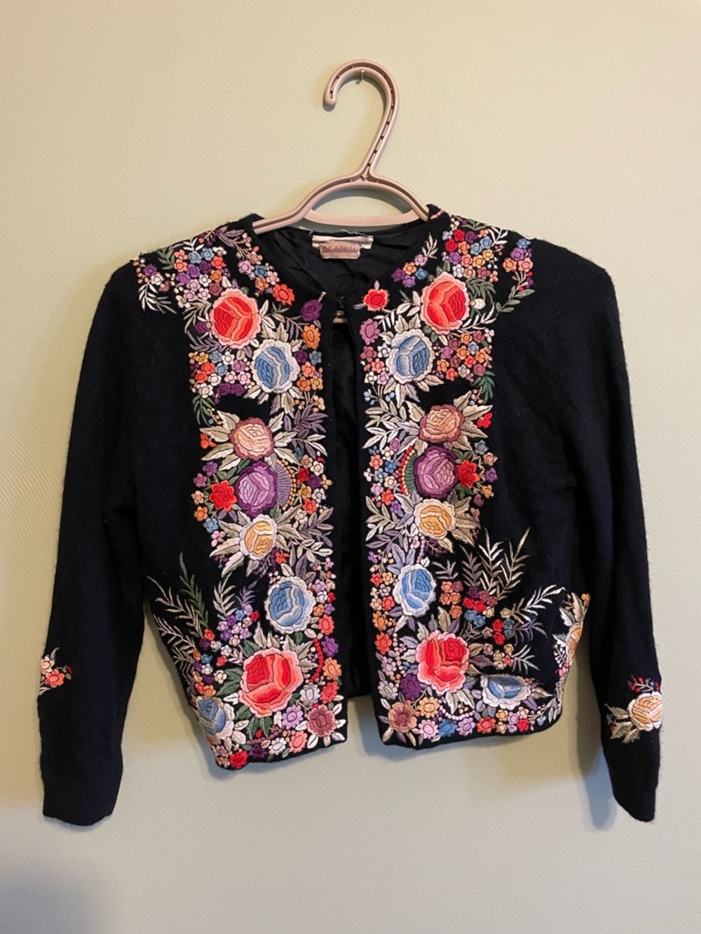 Black Floral Embroidered Cardigan